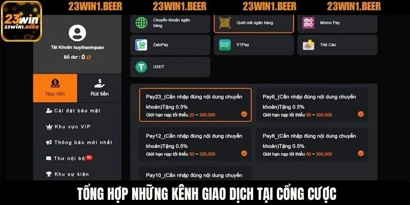 Tổng hợp những kênh giao dịch tại cổng cược